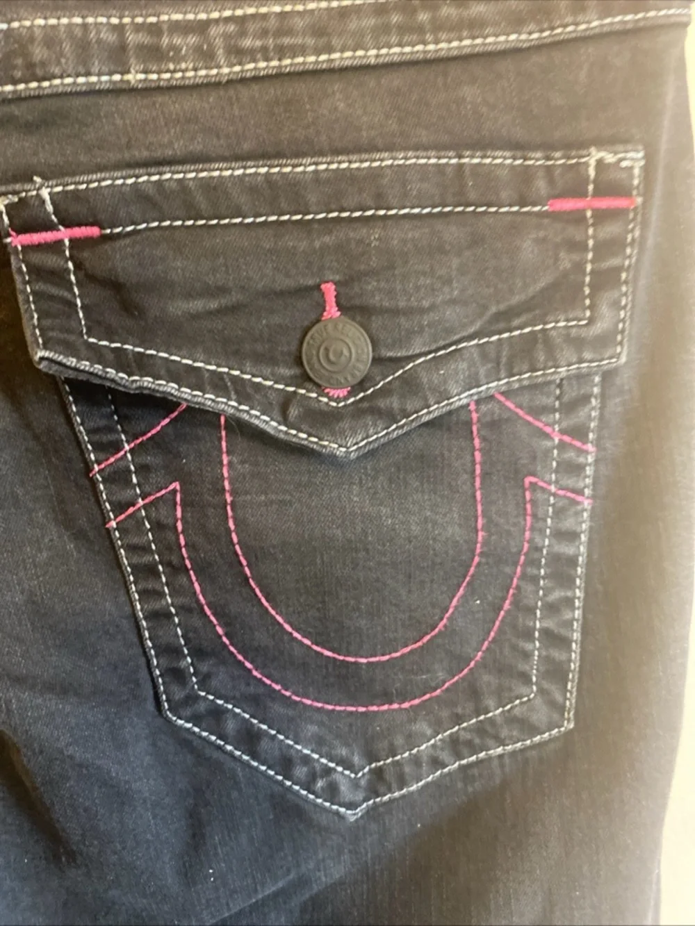 True Religion “RICKY” Relaxed‎ Straight Jeans Men’s Sz 32 Blk/pink MSRP $159 NWT